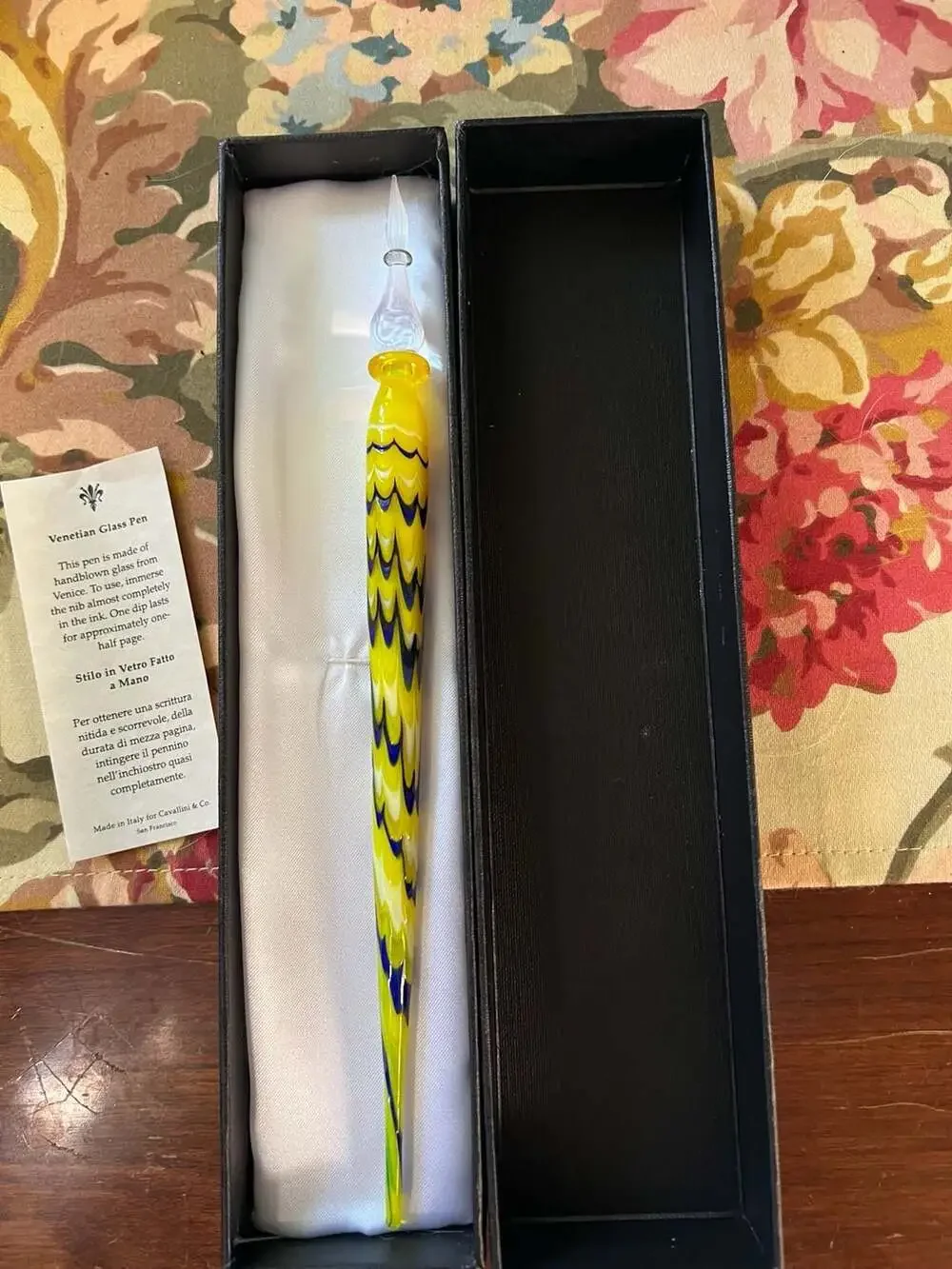 Yellow Glass Dip Pen, Rest and Bottle of Ink, Glass Calligraphy, Functional Art